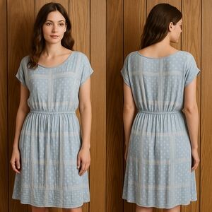 DownEast Size XL Light Blue Polka Dot Mini Dress